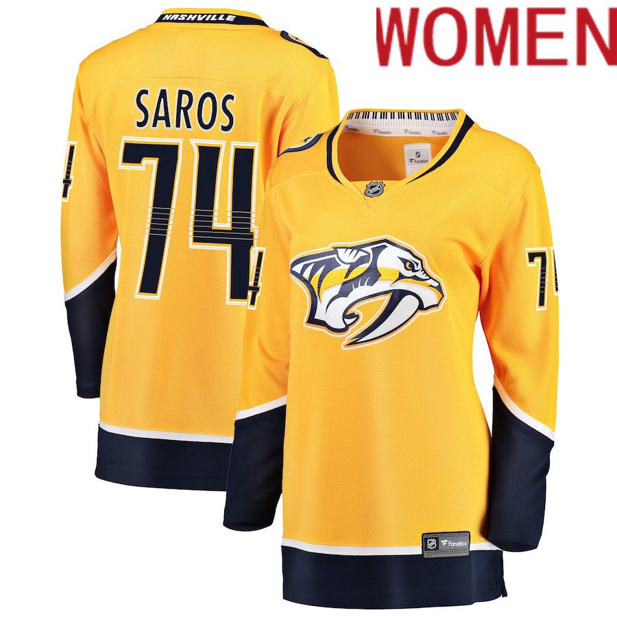 Women Nashville Predators #74 Juuse Saros Fanatics Branded Gold Breakaway Player NHL Jersey